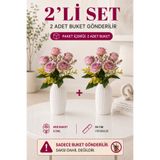MD Aspiz Flowers 2 Demet Yapay Çiçek 5li Lüks lila Gül Demeti 32cm ( Saksısız ) Bitki Gelin Buketi tek isteme