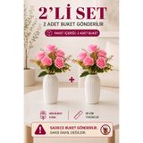 MD Aspiz Flowers 2 Demet Yapay Çiçek 5li Lüks pembe Gül Demeti 32cm ( Saksısız ) Bitki Gelin Buketi tek isteme
