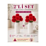 MD Aspiz Flowers 2 Demet Yapay Çiçek 7li Lüx Kırmızı krizantem Demeti 42 cm ( Saksısız ) Bitki Gelin Buketi karanfil kasımpatı