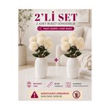 MD Aspiz Flowers 2 Demet Yapay Çiçek 7li Lüx krem krizantem Demeti 42 cm ( Saksısız ) Bitki Gelin Buketi karanfil kasımpatı