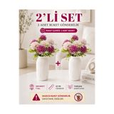 MD Aspiz Flowers 2 Demet Yapay Çiçek 7li Lüx mor kasımpatı Demeti ( Saksısız ) krizantem Bitki Gelin Buketi karanfil