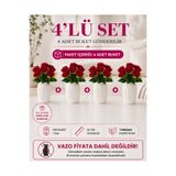 MD Aspiz Flowers 4 Demet Yapay Çiçek 7Li Lüx Kırmızı Kadife Gül Demeti ( Saksısız ) Dekoratif Bitki Gelin Buketi