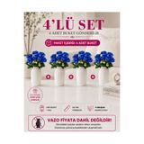 MD Aspiz Flowers 4 Demet Yapay Çiçek 7Li Lüx mavi Kadife Gül Demeti ( Saksısız ) Dekoratif Bitki Gelin Buketi