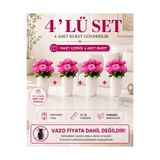 MD Aspiz Flowers 4 Demet Yapay Çiçek 7Li Lüx Pembe Kadife Gül Demeti ( Saksısız ) Dekoratif Bitki Gelin Buketi