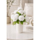 MD Aspiz Flowers Yapay Çiçek 10lu Lüx Beyaz karanfil Demeti 45 cm ( Saksısız ) top krizantem Bitki Gelin Buketi kasımpatı kartopu