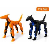 M&D Design Dummy 13 K9 Köpek Figür Seti 2'li - Hareketli Eklemli Aksiyon Figürü Robot Köpek Turuncu, Siyah-Mavi