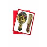 MD Moda Accessories Vintage Tavus Kuşu Figürlü El Aynası ve Tarak Seti – Renkli Taşlı, Özel Kutulu