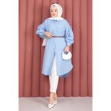 Md Oval Kesim Tesettür Gömlek Tunik Bebe Mavisi - 46 - 48
