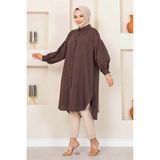 Md Oval Kesim Tesettür Gömlek Tunik Kahve - 46 - 48