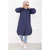 Md Oval Kesim Tesettür Gömlek Tunik Lacivert - 38 - 40
