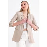 MD trend Kadın Kolu Katlanabilir Astarlı Kruvaze Blazer Keten Ceket