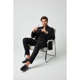 MD1974 Slim Fit Pamuk Saten Gizli Yaka Düğmeli Kolay Ütülenebilir Beyaz Erkek Gömlek - Siyah