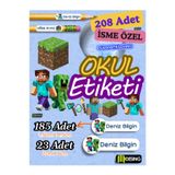 MDesign Okul Etiketi Kalem Defter Etiketi MİNECRAFT Temalı İsim Yazılabilen Etiket - 208 Adet
