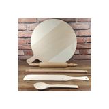 Mdf Hamur Açma Tahtası Orta Merdane Kısa Oklava 45cm Çevirici Tahta Kaşık (5 Parçalı Set) 40cm