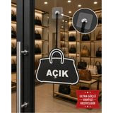 Mdf Kapı Tabelası Çanta Açık Kapalı Çift Yönlü Mağaza Dükkan Ofis Açık Kapalı Yazısı (15X20 Cm)