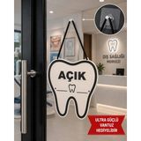 Mdf Kapı Tabelası Diş Hekimi Açık Kapalı Çift Yönlü Mağaza Dükkan Ofis Açık Kapalı Yazısı (15X20 Cm)