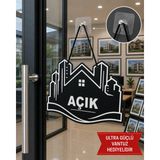 Mdf Kapı Tabelası Emlak Açık Kapalı Çift Yönlü Mağaza Dükkan Ofis Açık Kapalı Yazısı (15X20 Cm)