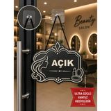 Mdf Kapı Tabelası Kuaför Açık Kapalı Çift Yönlü Mağaza Dükkan Ofis Açık Kapalı Yazısı (15X20 Cm)