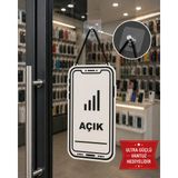Mdf Kapı Tabelası Telefon Açık Kapalı Çift Yönlü Mağaza Dükkan Ofis Açık Kapalı Yazısı (14X26 Cm)