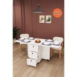 MDF Katlanır Mutfak Yemek Çalışma Masası, 3 Çekmeceli, Beyaz, KM-100