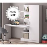 MDF Narin Raflı Kitaplıklı Kapaklı Dolaplı Çalışma Masası -Beyaz (Dolap Sağ)