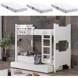 MDF Profil Ranza, Avrasya Ayrılabilir Ranza, Beyaz Yavrulu Ranza + 3 Adet Comfort Yatak - 90 x 200 cm