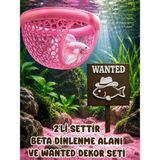 Mdizmir 2'li Set Beta Dinlenme Alanı ve Wanted Dekoru Seti Beta Balıgı Dinlenme Alanı Küçük Akvaryum ve Büyük Akvaryum Uygundur - Pembe