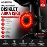 MDSTECH Akıllı Fren Sensörlü Bisiklet Arka Işığı Ipx6 Su Geçirmez USB Type-C Şarjlı LED Bisiklet Kuyruk Lambası 5 Modlu Süper Parlak Güvenlik Stop Lambası - Siyah