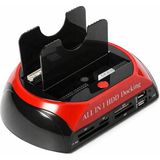 Mdstech USB 2.0 HDD Docking Station 2.5 3.5 Ide Sata Disk Klonlama Çoklu Kart Okuyucu HDD Istasyonu - Kırmızı
