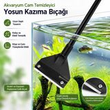 MDSTECH Uzun Saplı Akvaryum Yosun Kazıyıcı Cam Temizleme Bıçağı Sökülebilir Başlıklı Akvaryum Temizlik Aparatı - Siyah