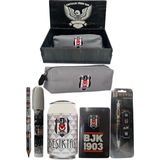 Me Çanta Beşiktaş Orjinal Lisanslı Beyaz Kutu Kalemtraş Ahşap Kutulu 6'lı Kırtasiye Seti - Gri