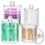ME.FAN 4'lü Paket Qtip Tutucu Dispenser - 10 oz, 12 oz Şeffaf Plastik Eczacı Kavanoz Seti - Tuvalet Banyo Makyaj Organizatörleri Diş İpi, Pamuk Topu, Pamuklu Çubuk, Pamuklu Yuvarlak Pedler, Saç Bağları,