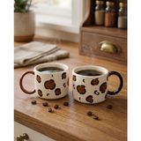 Me Gusta Home 2'li Çift Kulp Renkli Leopar Desenli Kupa Seti - 200 ml