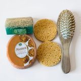 ME-SA LuxuriA Doğal Kabak Lifi Sabun Süngerli Bambu Masaj Tarağı Peeling 4’lü Cilt Bakım Seti
