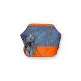 Me-vo Kadın Turuncu Renkli Ayıcık Aksesuarlı Denim Desenli Omuz Çantası
