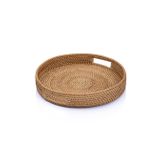 Meander El Yapımı Yuvarlak Büyük Boy Rattan Çok Amaçlı Kulplu Tepsi 35cm 8981