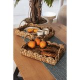 Meander Su Sümbülü Dikdörtgen Kulplu Desenli Tepsi 2li Set 5119 - Natural