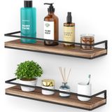 Meangood Yüzer Raflar Duvara Monte 2'li Set, Yatak Odası, Oturma Odası, Banyo, Mutfak için Rustik Ahşap Duvar Depolama Rafları Meşaleli Ahşap