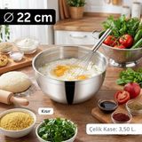 Meaty & Cheesy Çelik Kase 22 cm (3.5 L) - Makarna ve Meyve Hazırlama Kasesi - 1 Adet