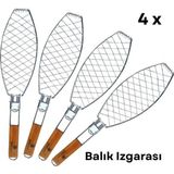 Meaty Cheesy Dooman 4'lü Paslanmaz Çelik Balık Izgara Teli Ahşap Saplı 30x13 cm Izgara Alanı - 318g