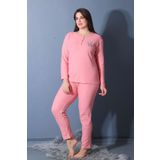 MEBA Geniş Kalıp Kışlık Büyük Beden Pudra Pembe Anne Pijama Takımı
