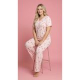 MEBA Kadın Büyük Beden Desenli Yakası Düğmeli Kısa Kollu Penye Pijama Takımı
