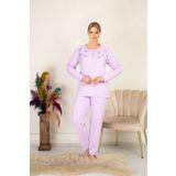 MEBA Kadın Kışlık Uzun Kol Çiçek Desenli Büyük Beden Pijama Takımı