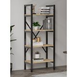 Mebars Metal Kitaplık 150x60 cm Meşe| 4 Raflı Çok Amaçlı Depolama Rafı | Ofis, Salon ve Çalışma Odası Kitaplığı