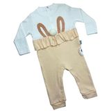 Mebs Clothing Bon & Bon OUR Kız Bebek Ponponlu Pudra Tulum, Nakışlı, Çıtçıtlı, Uzun Kollu, Tavşan Süslemeli