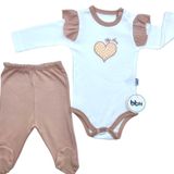Mebs Clothing Bon & Bon OUR Somon Body Takımı, Kalp Nakışlı, Çıtçıtlı, Uzun Kollu Body Takımı (3-6 Ay)