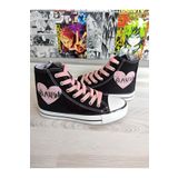 MECH BUTİK Blackpink Kalp Baskılı Siyah Bilekli Spor Ayakkabı Sneakers