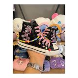 MECH BUTİK Blackpink Mix Baskılı Siyah Bilekli Pembe Bağcıklı Boncuk Ve Halhal Süslemeli Sneaker Spor Ayakkabı