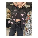 MECH BUTİK Blackpink Mix Baskılı Siyah Kapüşonlu Fermuarlı Hırka Sweatshirt