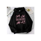MECH BUTİK Blackpink Ön İmza Baskılı Siyah Sweatshirt Kapüşonlu Hoodie